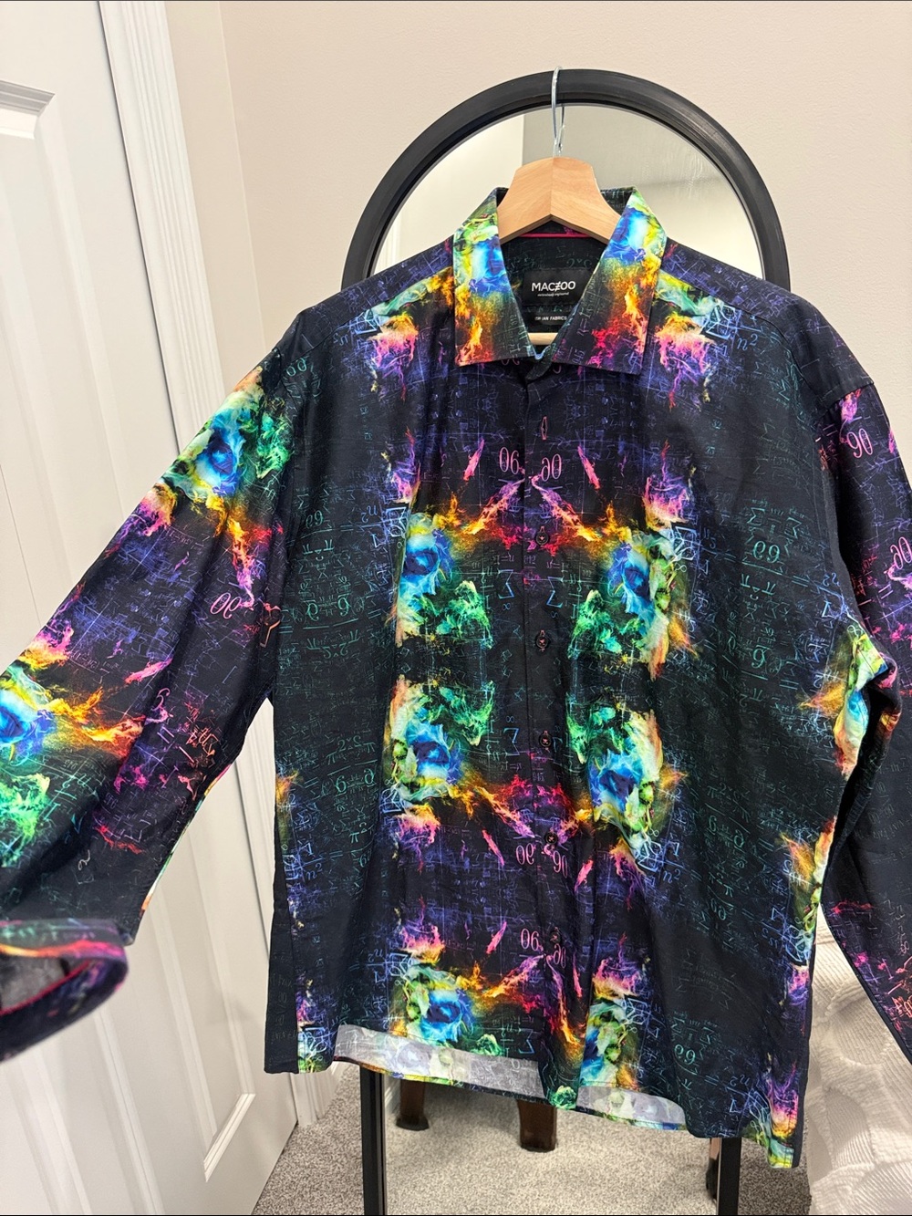 MACEOO FIBONACCI RAINMIND Neon Cosmic Print Button-Up Shirt - Black & Rainbow